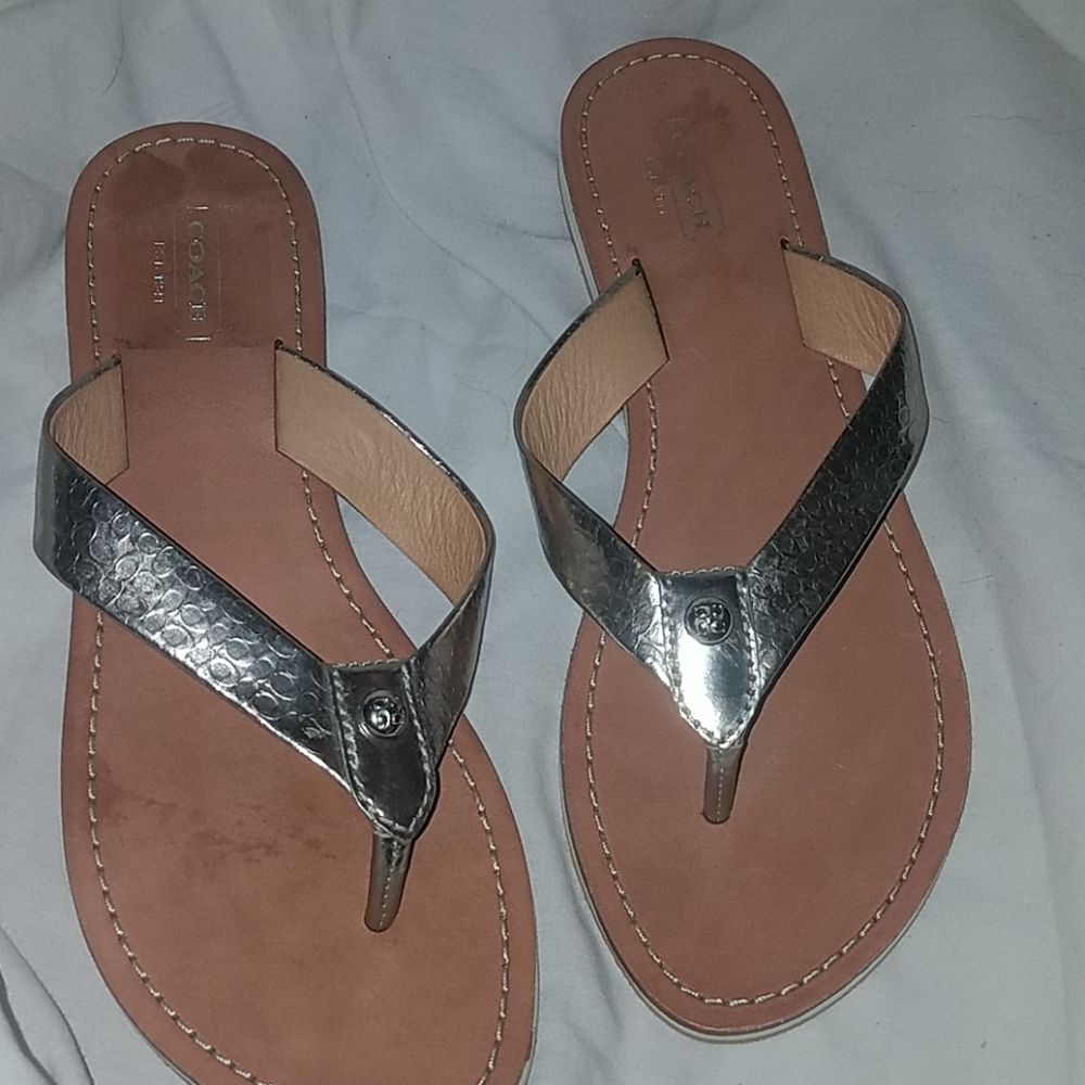 Coach silver Ellis thing sandals